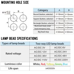 Round Rectangle Push Button Switch LED Light Momentary Latching 16mm 12/24/220V