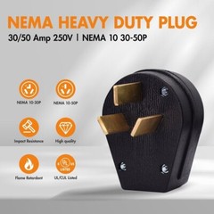 NEMA 10-50P Plug,Straight Blade Heavy Duty Angle Plug,30/50 Amp 125V