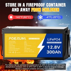 300Ah 12V LiFePO4 Lithium Battery Deep Cycle Built-in BMS For Solar RV Off-grid