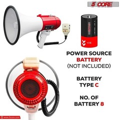 5Core 60W Megaphone Speaker Pro Bullhorn Handheld Police Siren Voice Recording
