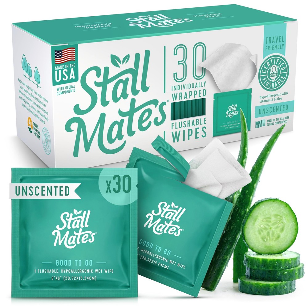 Flushable Wipes, Individually Wrapped, Travel Friendly, Unscented with Cucumber