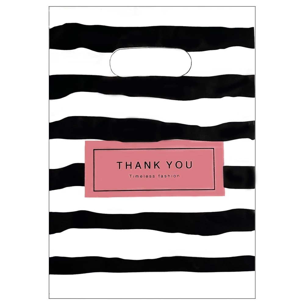 100 Count Black Thank You Merchandise Bags with Die Cut Handles Retail Bags