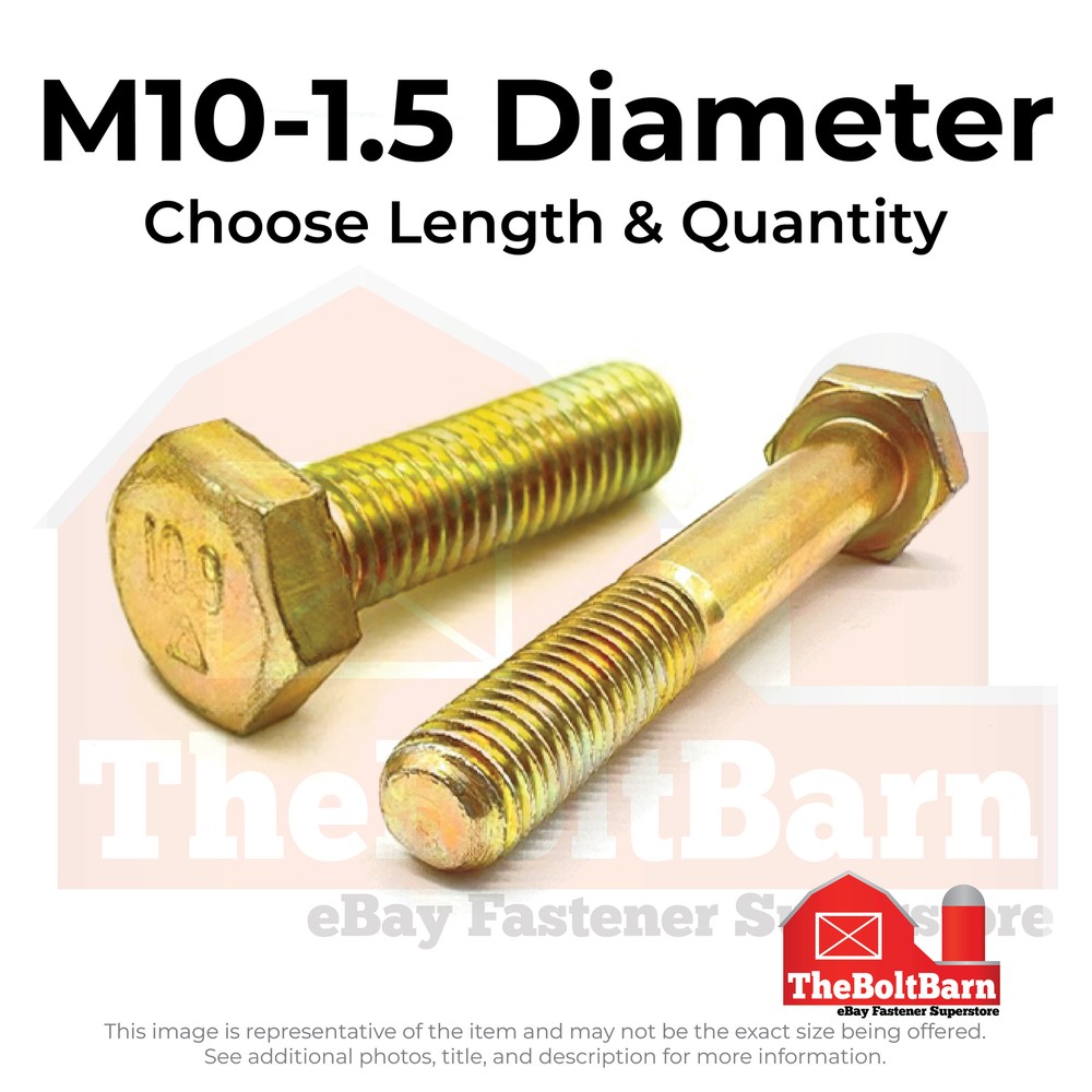 M10-1.5 Class 10.9 Hex Cap Screws Zinc Yellow (Choose Length & Qty)