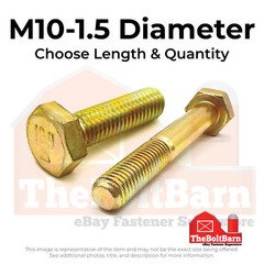 M10-1.5 Class 10.9 Hex Cap Screws Zinc Yellow (Choose Length & Qty)