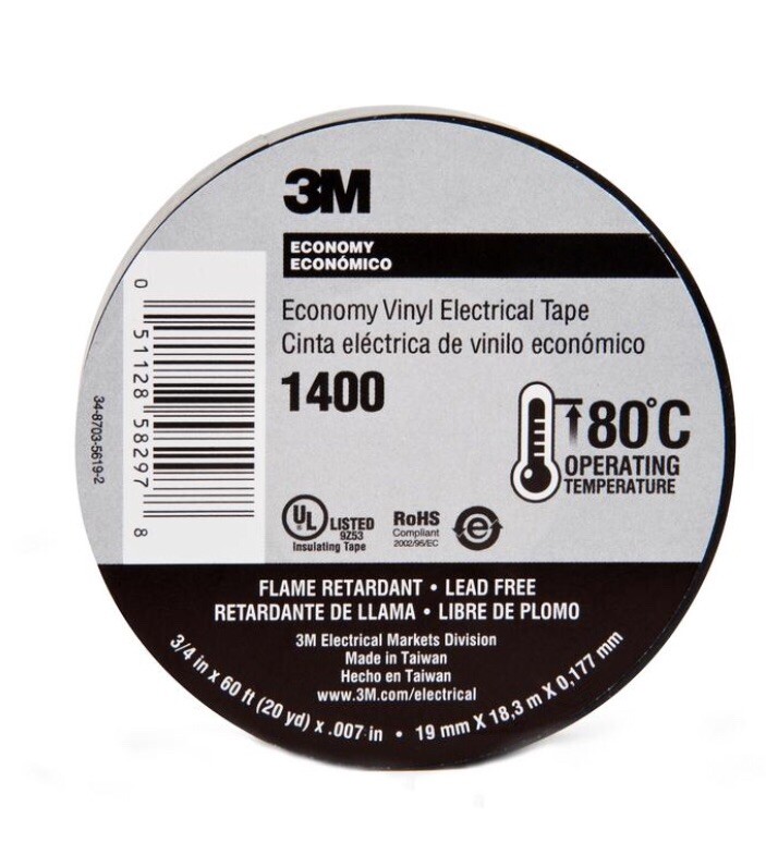 TWO 3M 1400 Electrical.Tape To 176 Degrees F (3/4 In X 60 Ft)