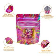 100pcs Cartoon Candy Holographic Mylar Bags 3.5g Smell Proof Zipper Pouches