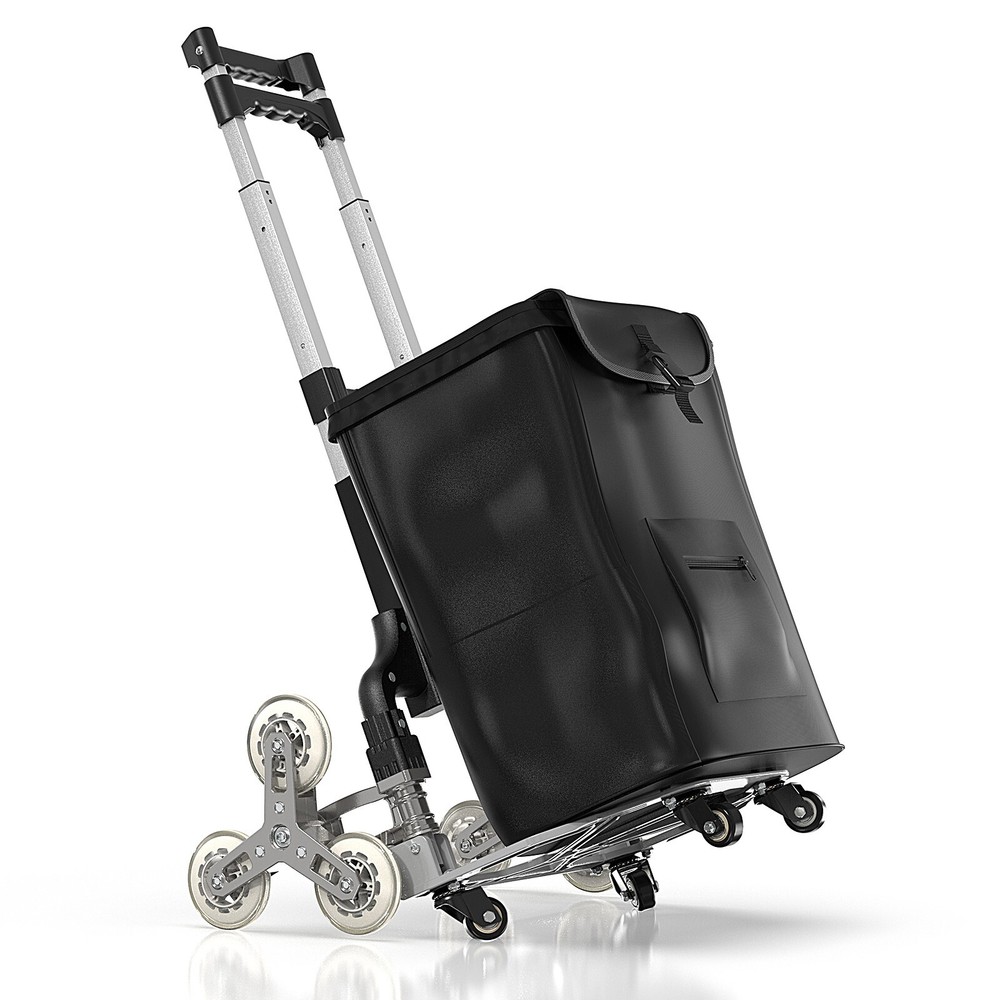 2in1 Folding Grocery Basket Cart Shopping Wheels Stair Climbing Adjustable Dolly