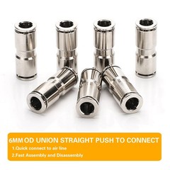 6mm Union Straight Push to connect fittings Stainless Steel 6 mm, Silver