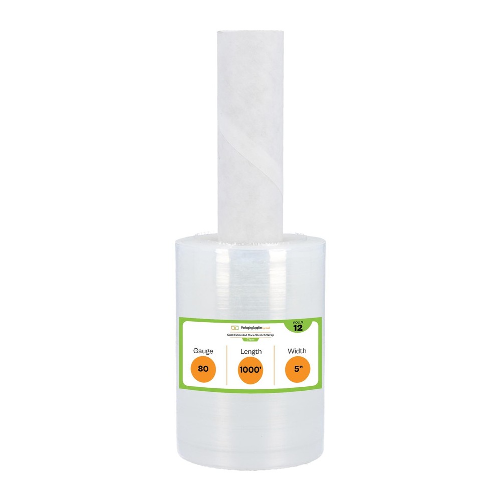 5″ in x 1000FT 80 Gauge Extended Core Stretch Shrink Film Hand Wrap 12 Rolls