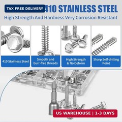 70Pcs #8#10 Hex Washer Head Self Tapping Screws 410 Stainless Steel Self Drillin