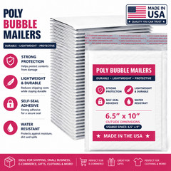6.5 x 10 Poly Bubble Mailers Padded Envelopes MADE IN USA Shipping Bags