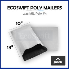 25 10×13 ECOSWIFT WHITE POLY MAILERS SHIPPING ENVELOPES BAGS 2.35 MIL 10 x 13