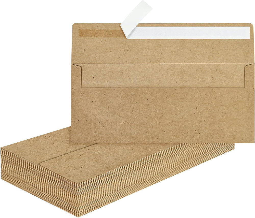 50 Pcs Kraft #10 Business Envelopes, Self Seal Standard Envelopes, Windowless Bu