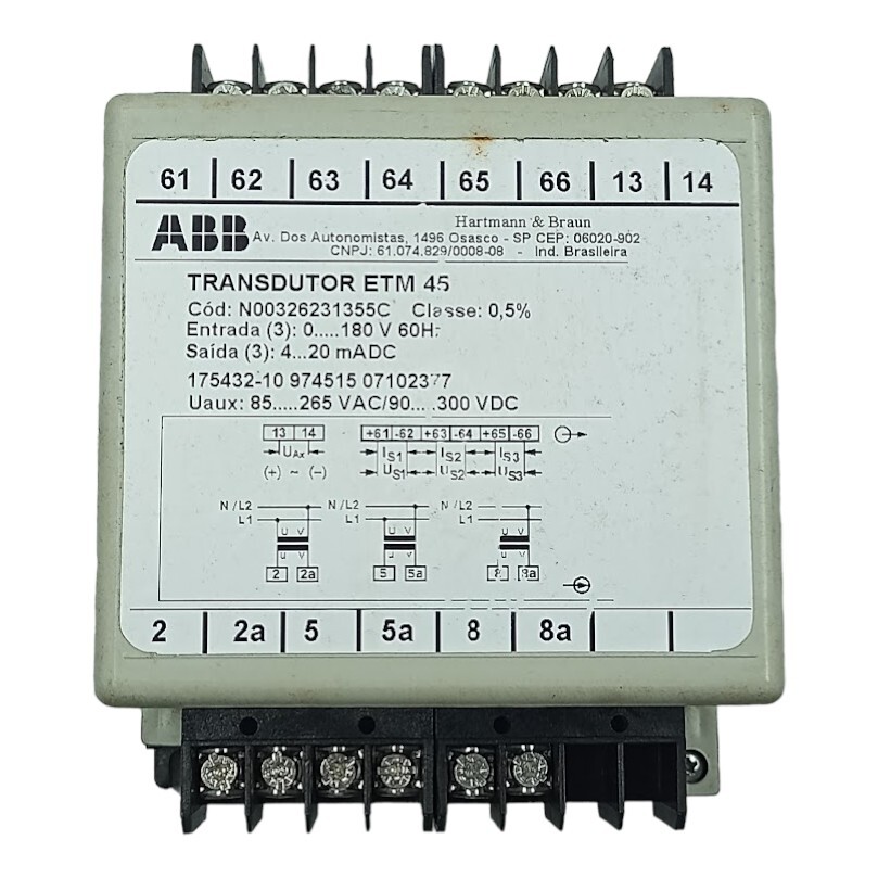 Transdutor ABB ETM 45 N00326231355C 0,5% 0-180v 60Hz 4-20mA