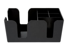 Choice 6-Compartment Bar Caddy Black Plastic Countertop Organizer Napkins Straws