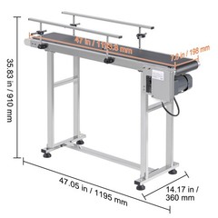 VEVOR Belt Conveyor PVC Stainless Steel Belt Conveyor 47″x7.8″ Double Guardrail