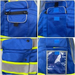 FX Class2 Hi-Vis Reflective Safety Vests with 6 Pockets and Zipper Front Blue .
