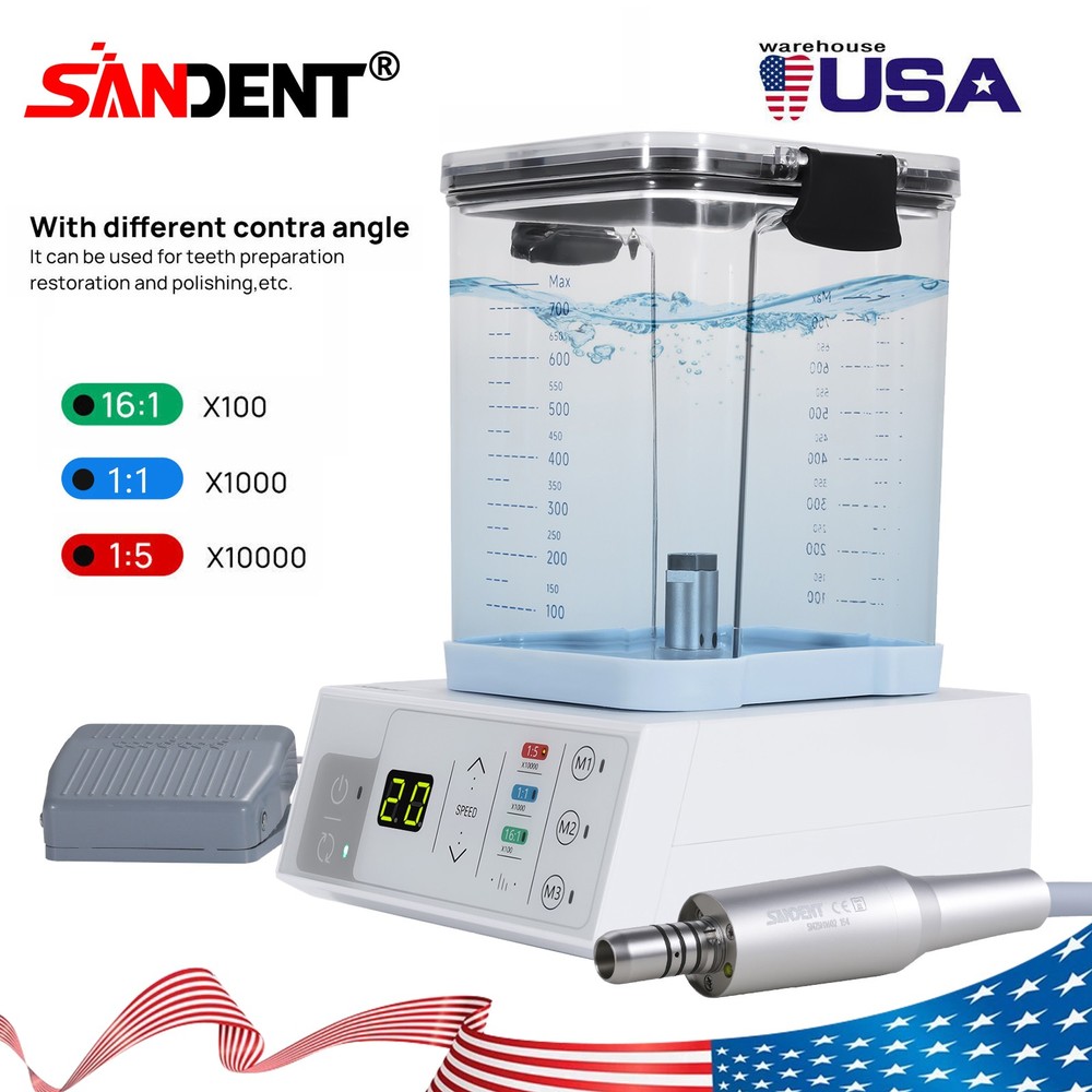 SANDENT Brushless LED Electric Micro Motor 1:5 Handpiece Optic LED Contra Angle