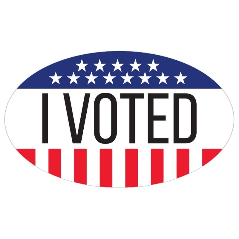 2-1/2″ x 1-1/2″ “I VOTED” Oval Shaped Label with Stars and Stripes Design (250