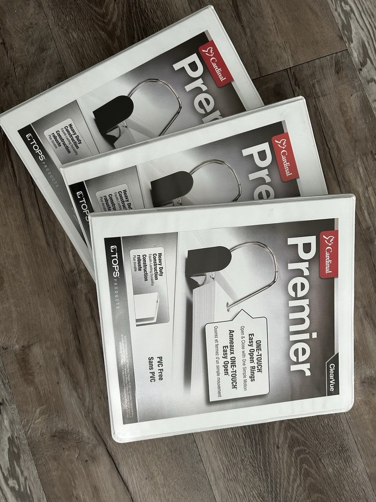 3 pack Cardinal Premier White Storage Binder Heavy Duty Easy Open Rings