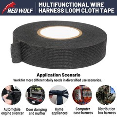 RED WOLF Wiring Harness Tape High Temp Wire Cable Loom Self-Adhesive Fabric Tape