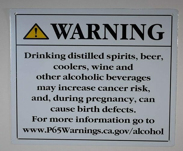 California Prop 65 Alcohol Warning Sign-The Official Sign (White, …ref1020