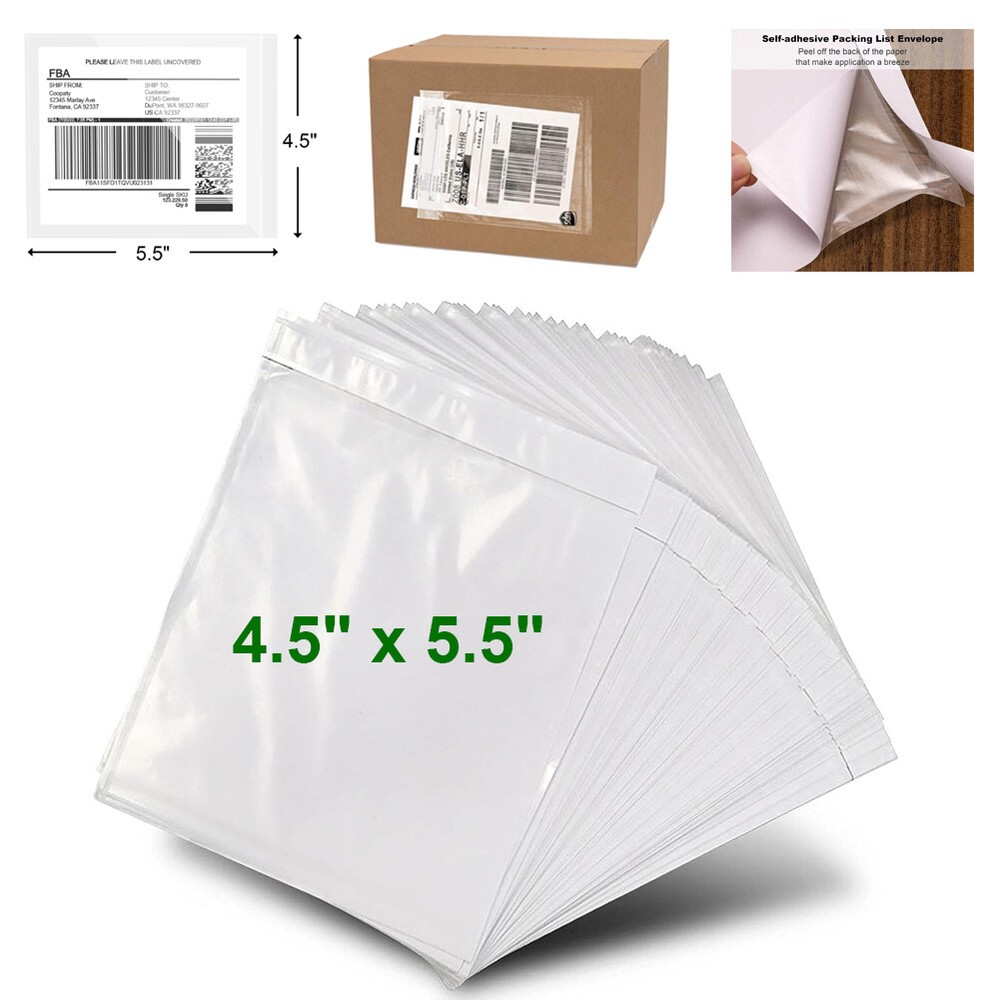 4.5”x 5.5” Packing List Envelopes Invoice Enclosed Slip Pouches Self Adhesive