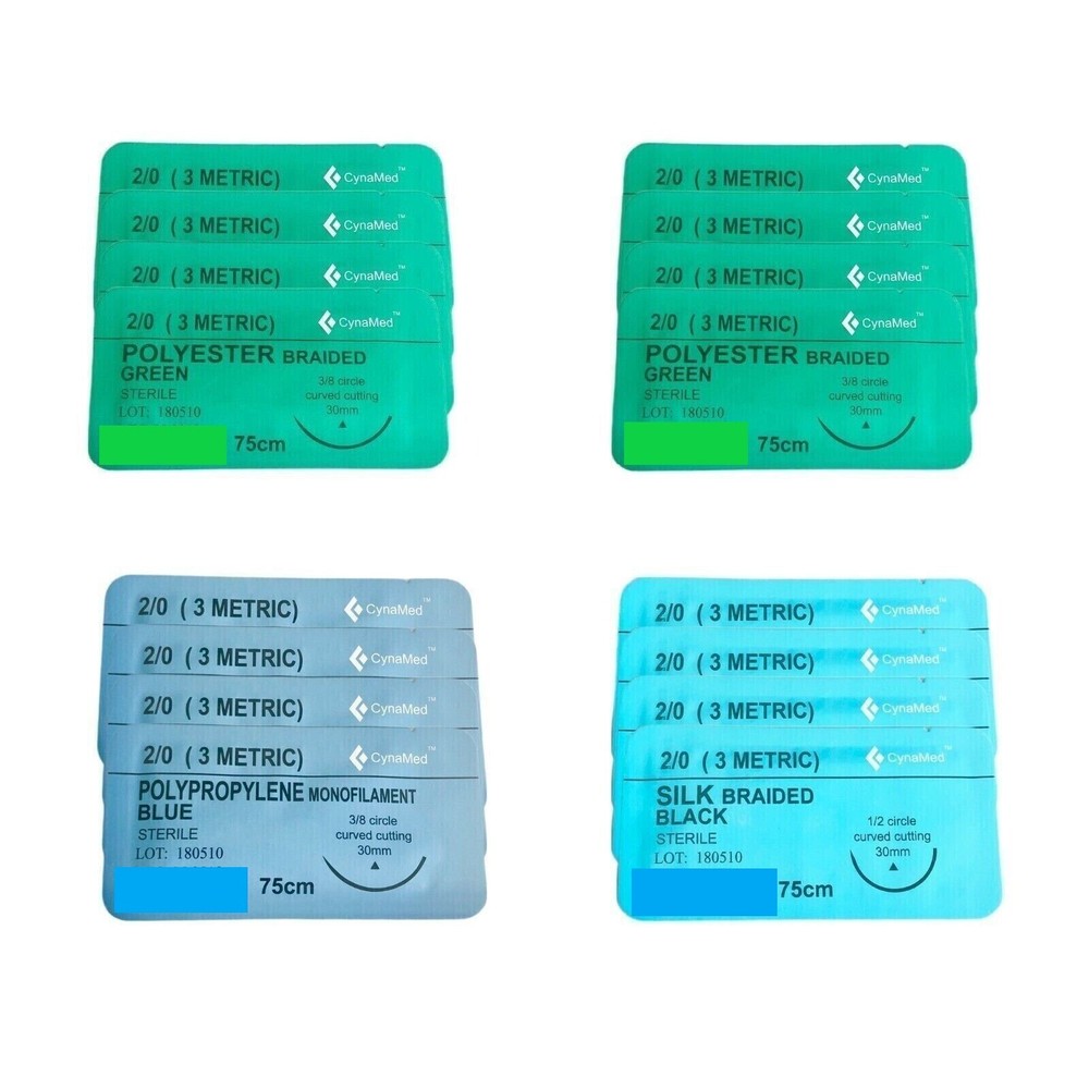 2/0 Training Sutures Silk Nylon Polyester Polypropylene Braided 16/pack sterile