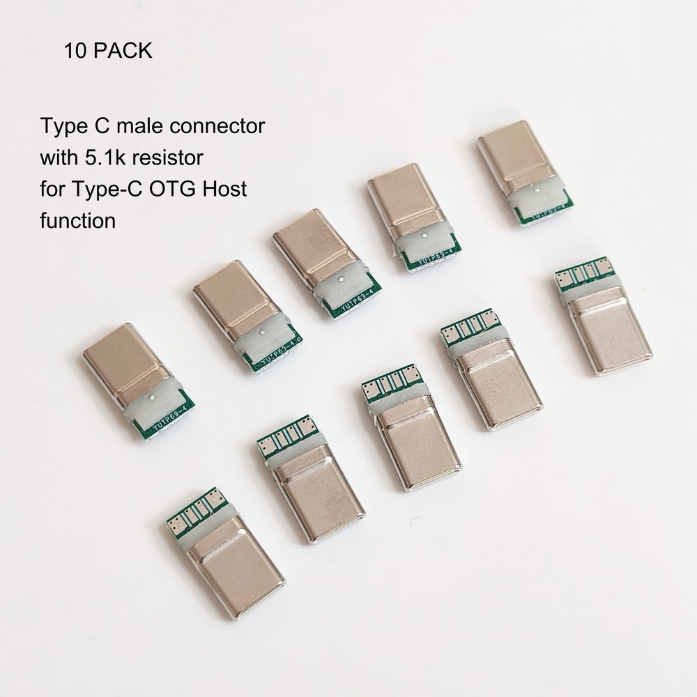 FLEAVER 10pack USB 3.1 Type C Male Connector USB-C OTG Host with 5.1k Resistor
