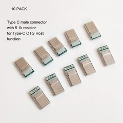 FLEAVER 10pack USB 3.1 Type C Male Connector USB-C OTG Host with 5.1k Resistor