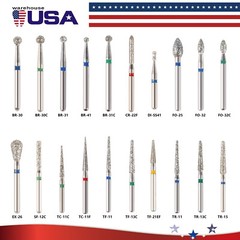 100 pcs Dental Diamond Burs for High Speed Handpiece Medium Friction Grip 1.6mm