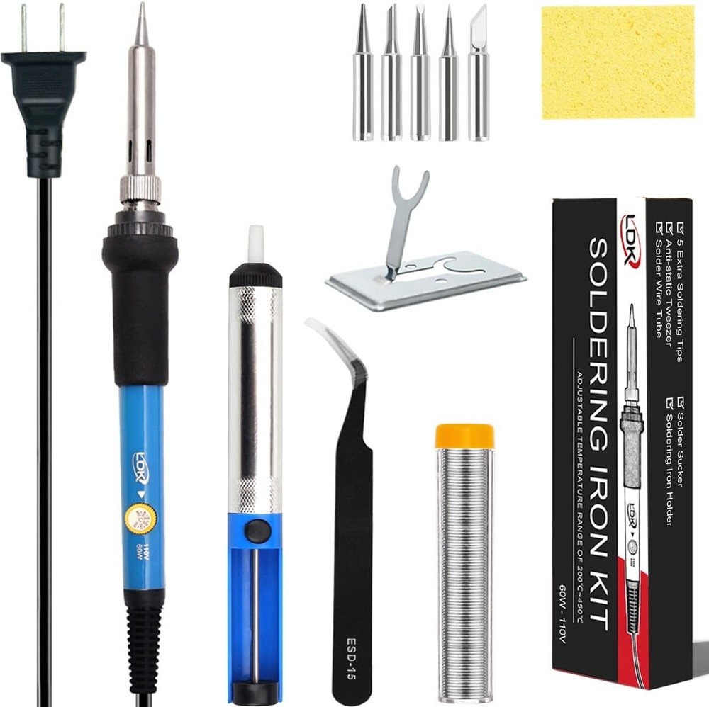 LDK 60W Adjustable Temp Soldering Iron Kit Full Electronics Welding Tool Set