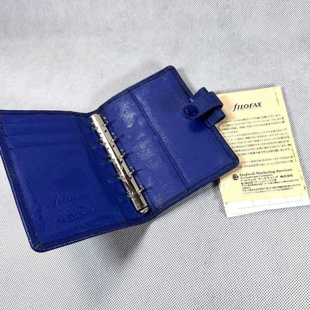 Filofax Leather Notebook 5 Hole Blue Piccadilly M5 Size Cover Used From Japan