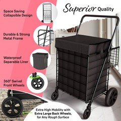 ( USED ) Folding Utility Shopping Cart with Double Basket, Swivel Wheels