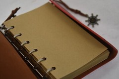 Compass Design Mini Notebook Journal Red Cover Leather w Compass Pendant