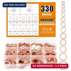 330 Pcs Copper Washers Assortment Kit – 12 Sizes Flat Sealing Crush Washers (M5-