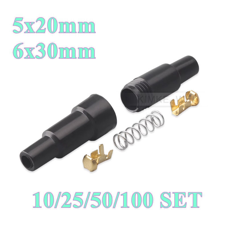 10/25/50/100Stk 5x20mm 6x30mm Sicherungshalter mit Crimpkontakt und Feder Neu