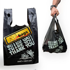 Yoyorain Black Thank You Bags, HEAVY DUTY 22MIC Bags, Black Plastic Bags with Ha