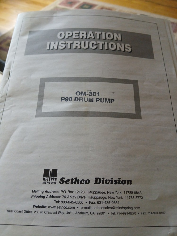 OM-381 P90 DRUM PUMP MANUAL