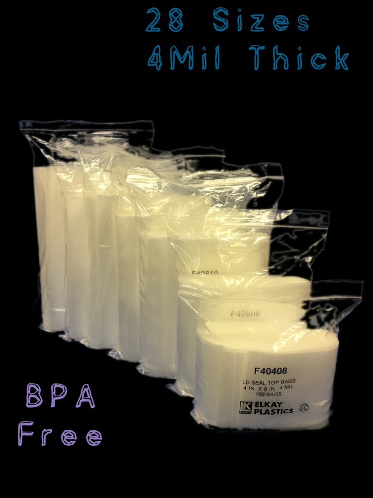 2×3 2.5×3 Elkay Plastic Clear Zip Lock Seal Top Reclosable Poly Bags 4 Mil 4Mil