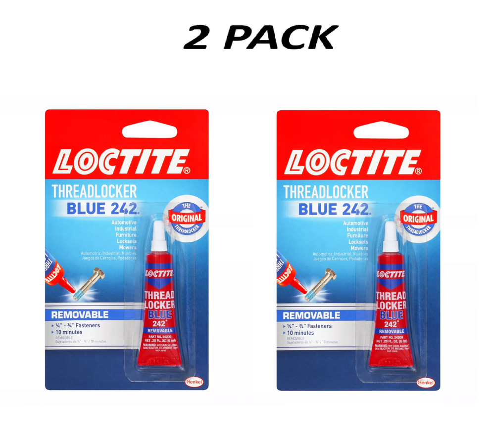 (2 Pack) Loctite Threadlocker Blue 242 Removable Adhesive 0.2 fl oz.