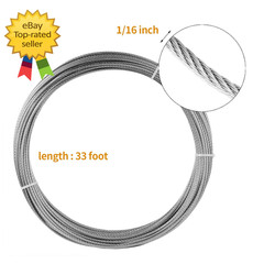116 Inch Stainless Steel 304 Cable Wire Rope 33FT With Sleeves Thimbles Kit