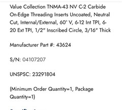 USA TNMA-43 NV C-2 Carbide On-Edge Threading Inserts Uncoated Qty.10 (26MY202)
