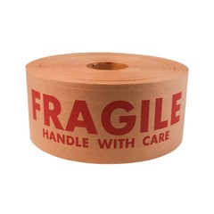 360 Rolls, Wolverine Fragile Printed Kraft Gummed Tape, 2.75″ x 450′, 5.5 Mil