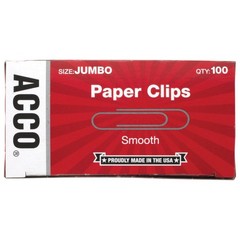 ACCO Paper Clips, Jumbo, Smooth, 100 Clips/Box, 100 Count (Pack of 1), Silver