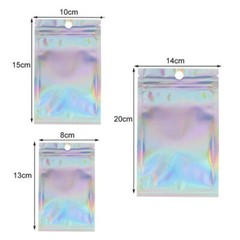100/200 Resealable Holographic Mylar Foil Bags Zip Lock Pouch Clear Front 3 Size