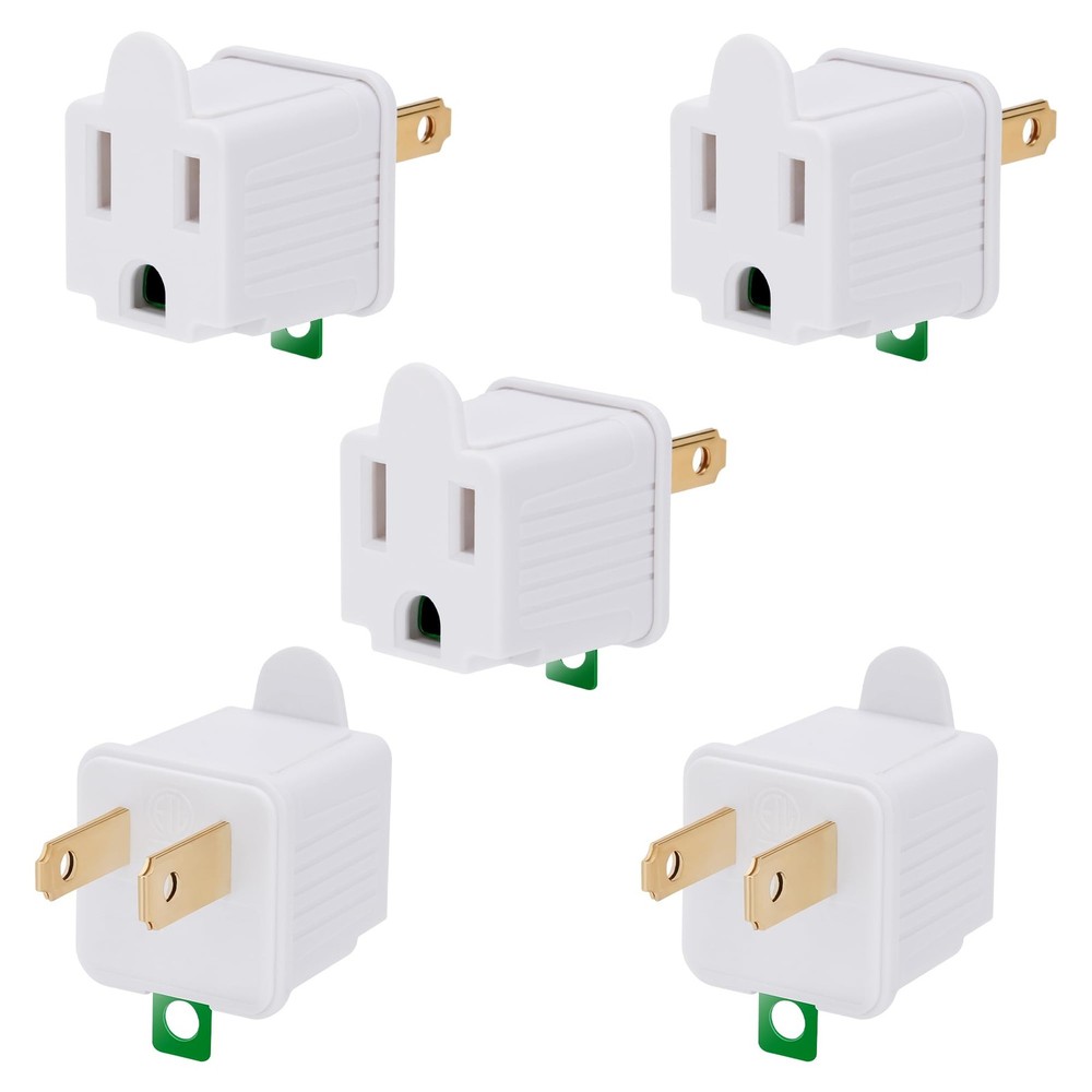 3 Prong to 2 Prong Outlet Adapter 5 Pcs HeavyDuty Polarized Grounding Converter
