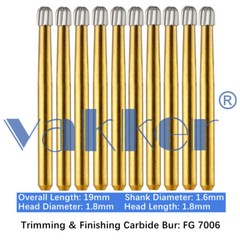 10/Pack Dental Trimming & Finishing Gold Carbide Burs Round Needle Egg FG7106