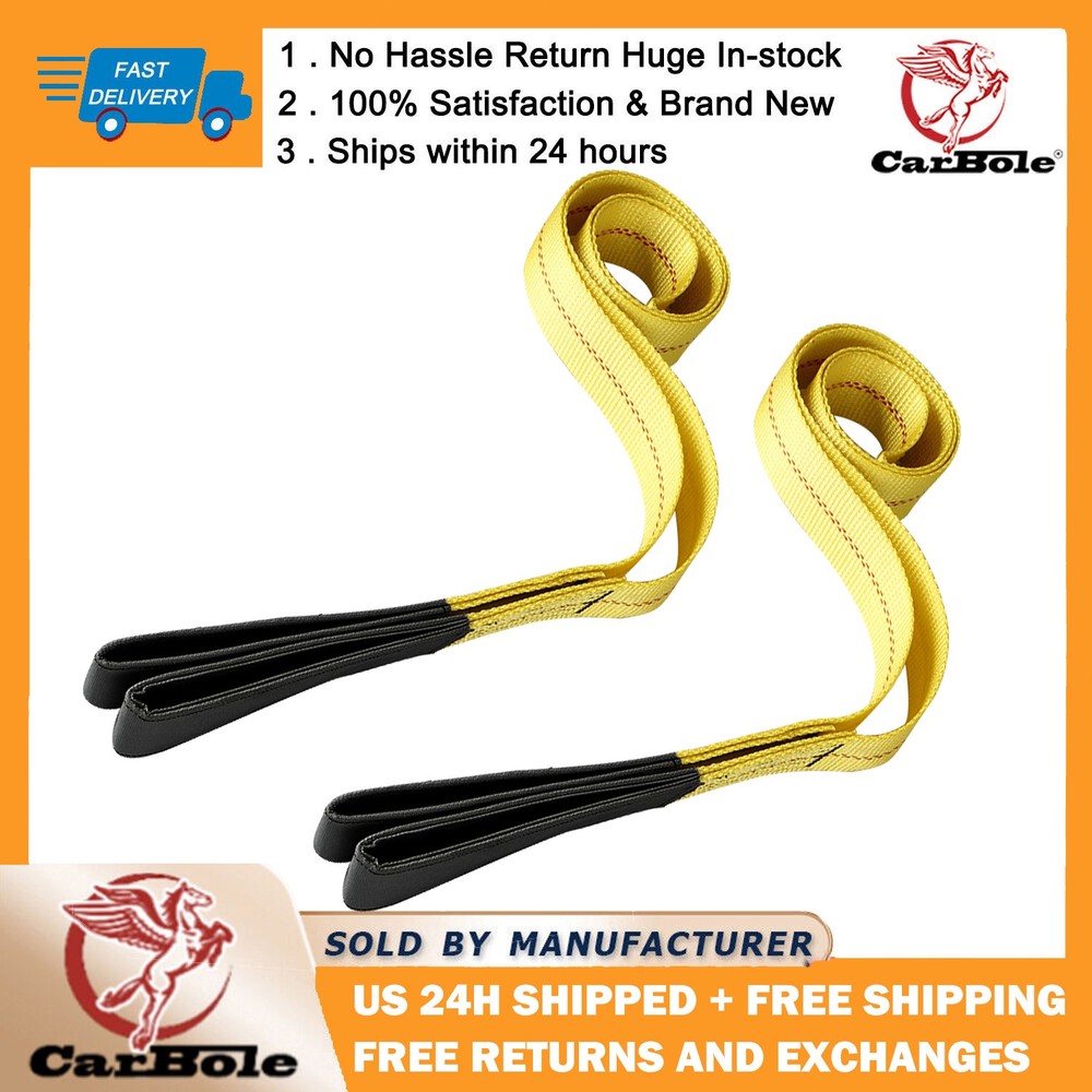 2Pack 6ft x 2in 10000LBS Lifting Sling Straps with Heavy Duty Flat Loops Nylon