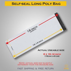 50 x Long Poly Mailers 6 x 18 White Plastic Shipping Bags Envelopes, Self Seal